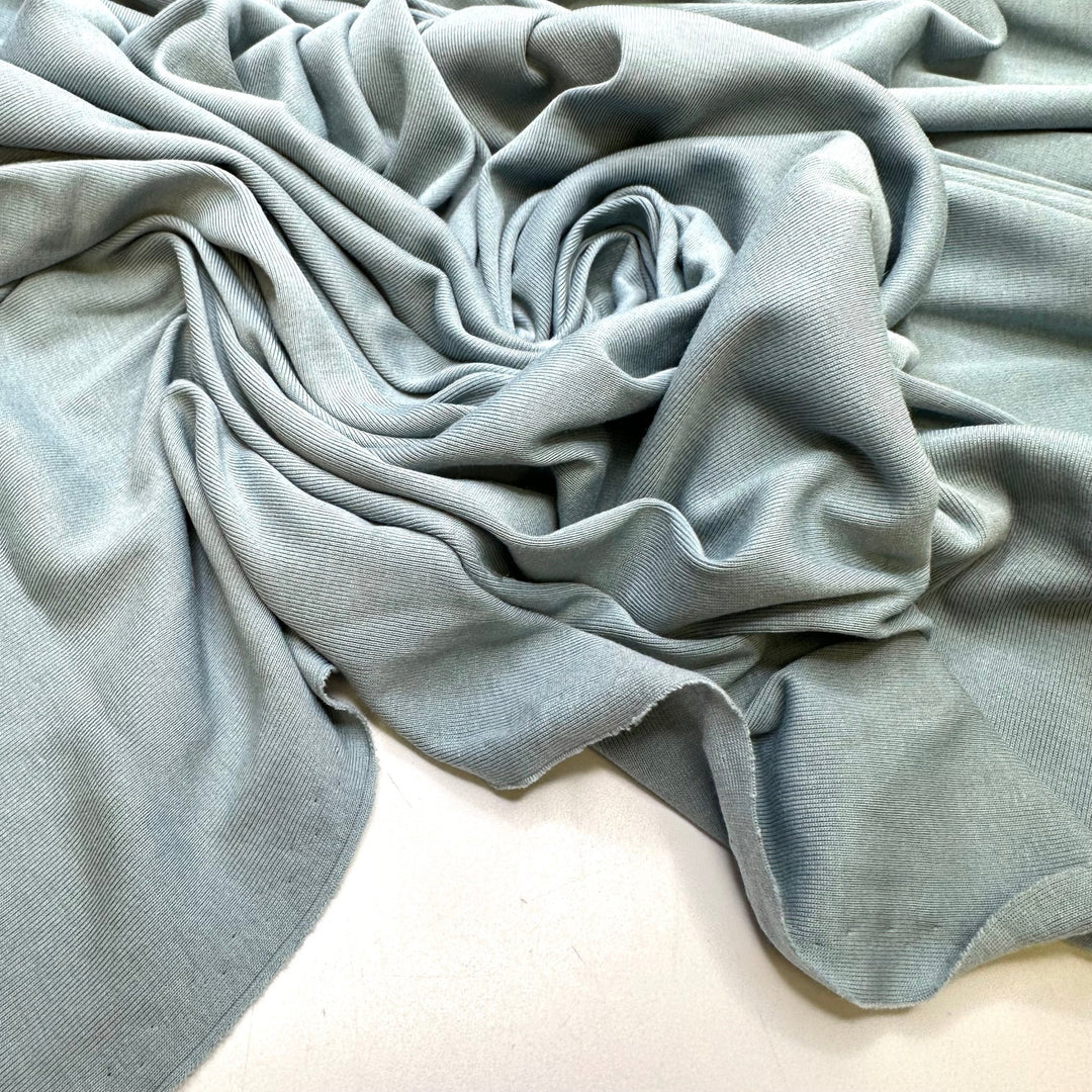 Seam Ripping And Trying Again - Copper Infused Rib Knit Cotton/Poly Knit - Light Blue/Grey - 0.9M Bundle - True Deadstock fabric Fabric by private - Sustainable Textile | FABCYCLE