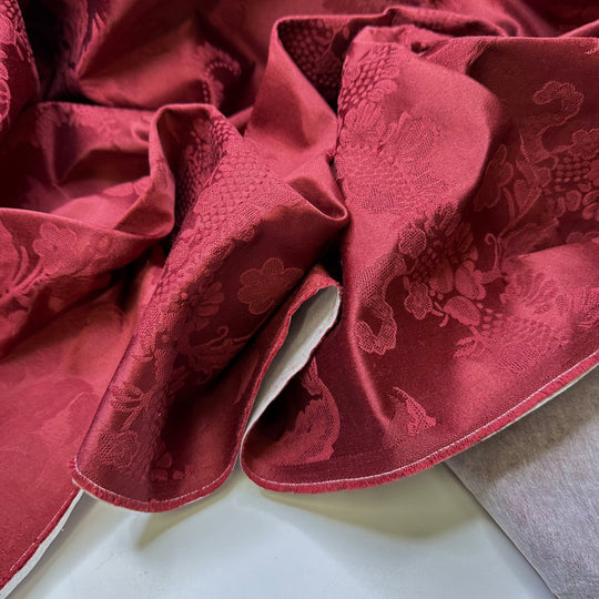Seasonal Toss Cushions - Interfacing Backing Jacquard Poly Woven - Burgundy Damask - 2M Bundle - True Deadstock fabric Fabric by private - Sustainable Textile | FABCYCLE