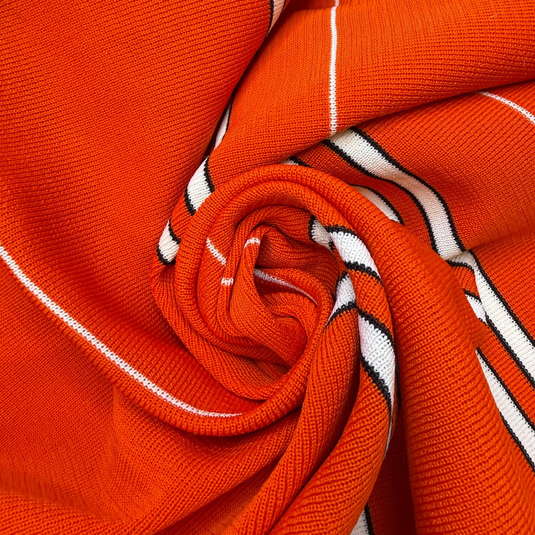 Self Care Day - Rib Knit Polyester Blend Knit - Orange/White Stripes - 0.9M Bundle - True Deadstock fabric Fabric by private - Sustainable Textile | FABCYCLE