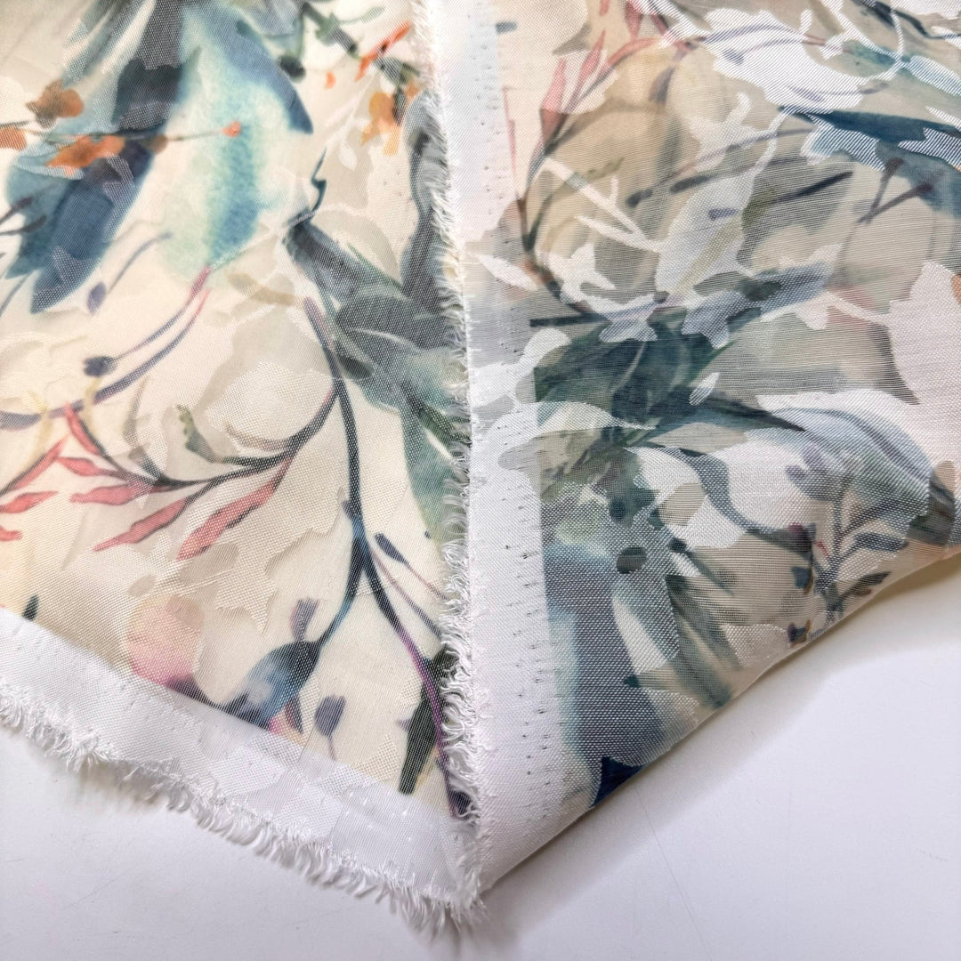 Self Sufficient Gardening - Polyester Blend Woven - Cream/Green Floral - 3M Bundle - True Deadstock fabric Fabric by private - Sustainable Textile | FABCYCLE