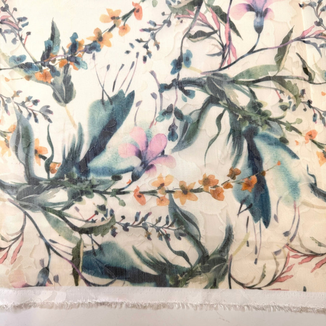 Self Sufficient Gardening - Polyester Blend Woven - Cream/Green Floral - 3M Bundle - True Deadstock fabric Fabric by private - Sustainable Textile | FABCYCLE