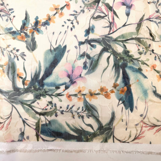 Self Sufficient Gardening - Polyester Blend Woven - Cream/Green Floral - 3M Bundle - True Deadstock fabric Fabric by private - Sustainable Textile | FABCYCLE