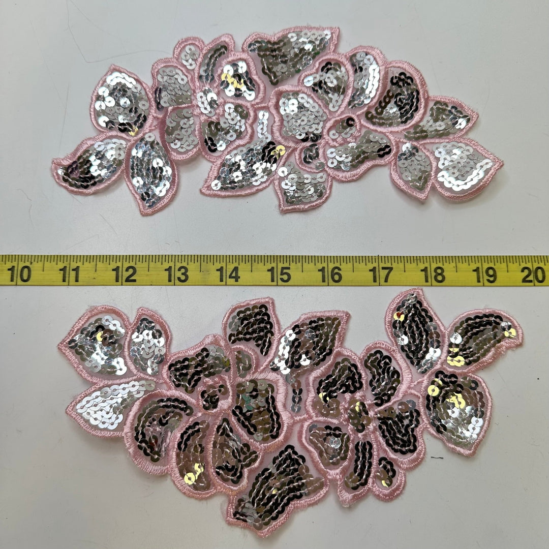 Sequin Flowers Applique - Pink/Silver - 2 Pack - True Deadstock supplies Fabric by private - Sustainable Textile | FABCYCLE