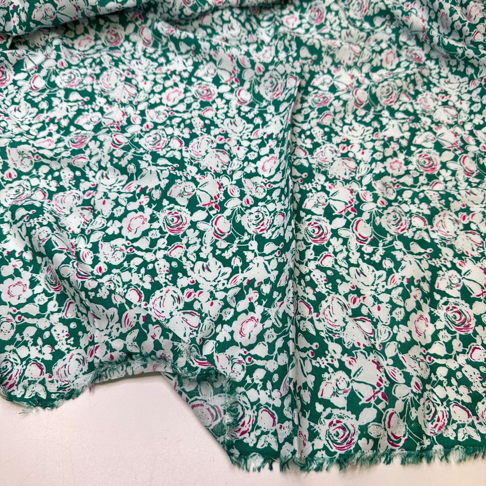 Setting The Table Before Guests Arrive - Nylon/Cotton Woven - Green/White Floral - 3M Bundle - True Deadstock fabric Fabric by private - Sustainable Textile | FABCYCLE