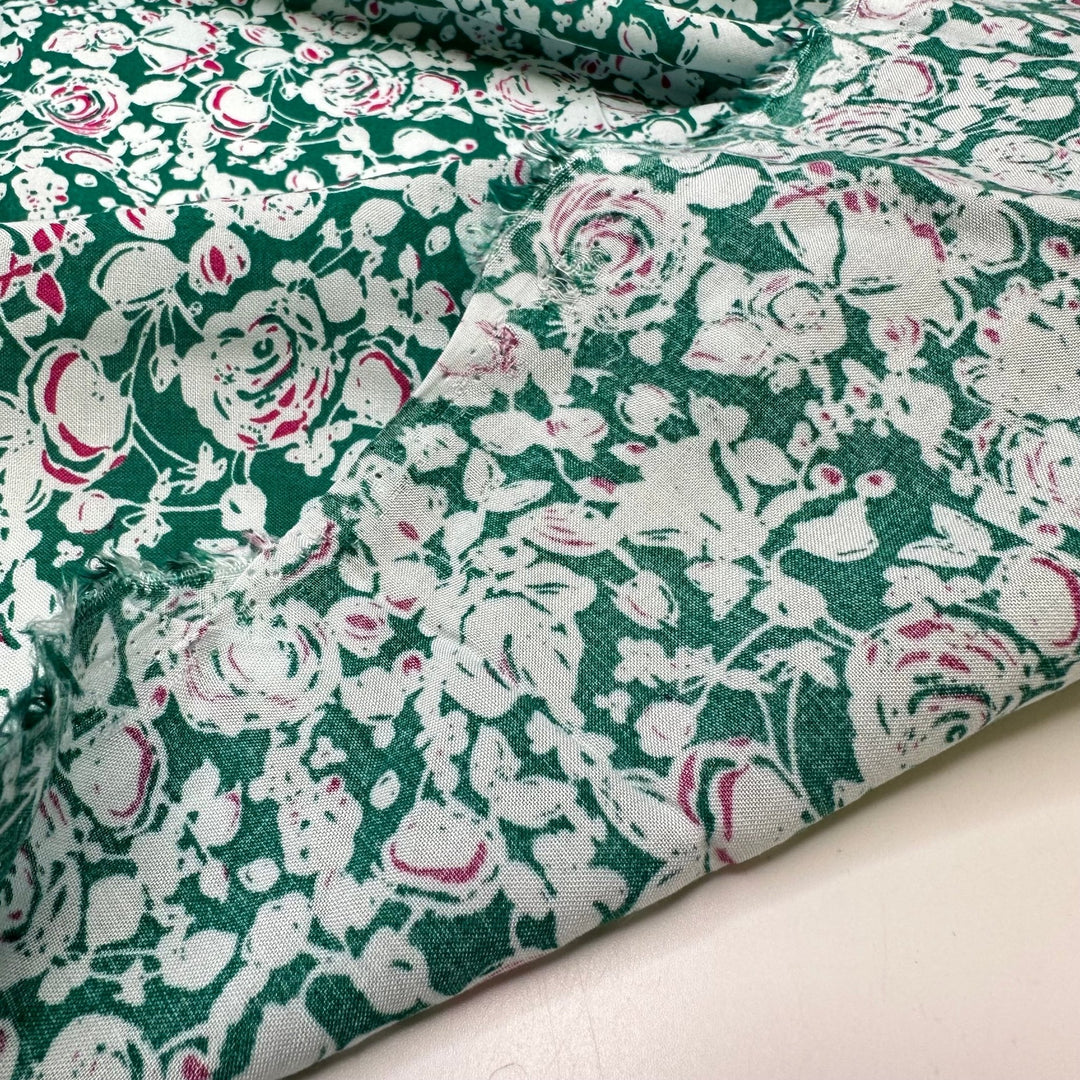 Setting The Table Before Guests Arrive - Nylon/Cotton Woven - Green/White Floral - 3M Bundle - True Deadstock fabric Fabric by private - Sustainable Textile | FABCYCLE