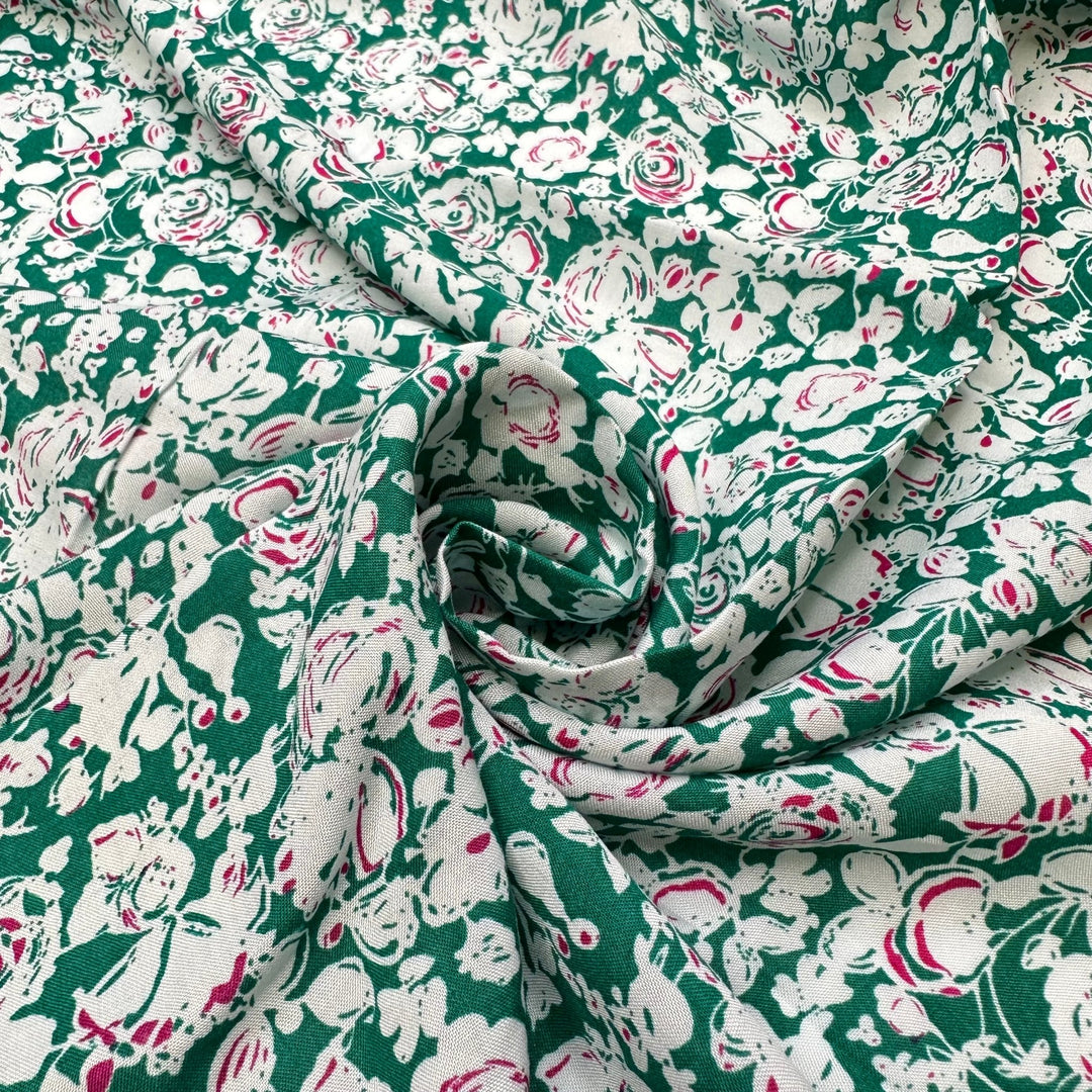 Setting The Table Before Guests Arrive - Nylon/Cotton Woven - Green/White Floral - 3M Bundle - True Deadstock fabric Fabric by private - Sustainable Textile | FABCYCLE