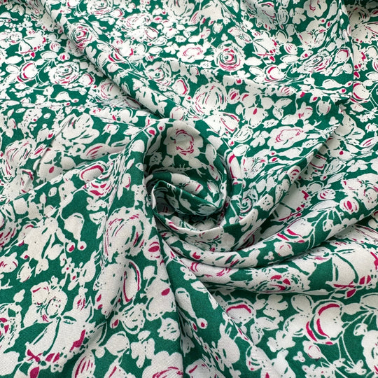 Setting The Table Before Guests Arrive - Nylon/Cotton Woven - Green/White Floral - 3M Bundle - True Deadstock fabric Fabric by private - Sustainable Textile | FABCYCLE