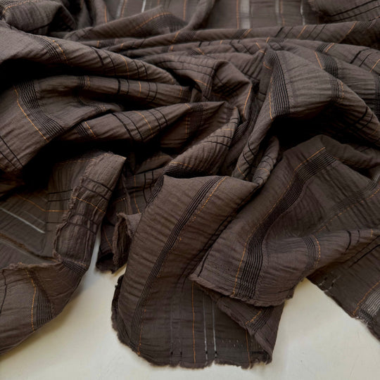 Sew Far Sew Good - Seersucker Cotton Woven - Dark Brown Stripes - Bundles - True Deadstock fabric Fabric by private - Sustainable Textile | FABCYCLE