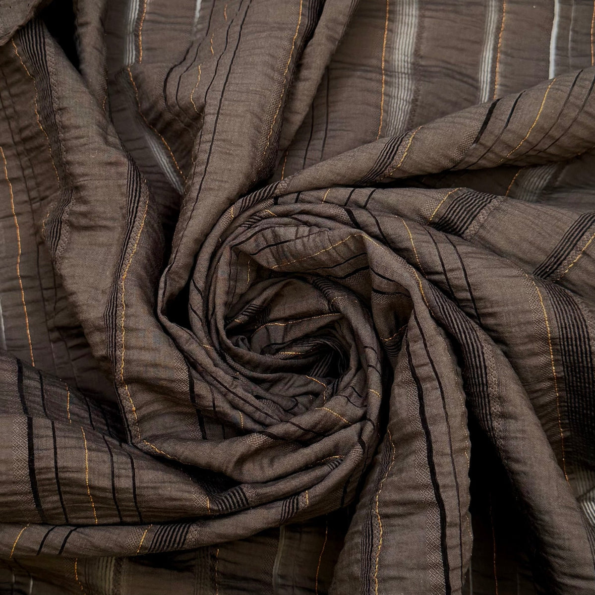 Sew Far Sew Good - Seersucker Cotton Woven - Dark Brown Stripes - Bundles - True Deadstock fabric Fabric by private - Sustainable Textile | FABCYCLE
