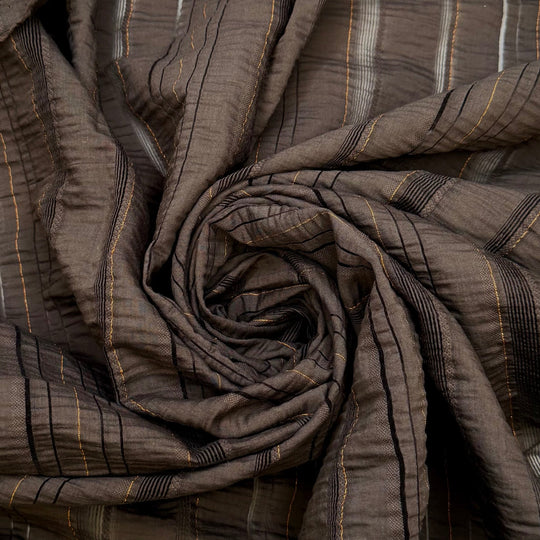 Sew Far Sew Good - Seersucker Cotton Woven - Dark Brown Stripes - Bundles - True Deadstock fabric Fabric by private - Sustainable Textile | FABCYCLE