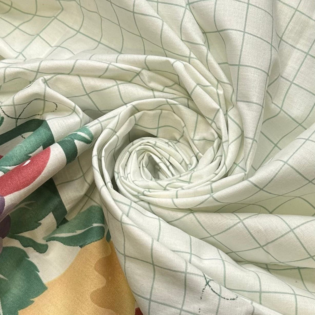 Sewing At The Kitchen Table - Synthetic Blend Woven - White Multi Fruit Grid - 1.35M Bundle - True Deadstock fabric Fabric by private - Sustainable Textile | FABCYCLE
