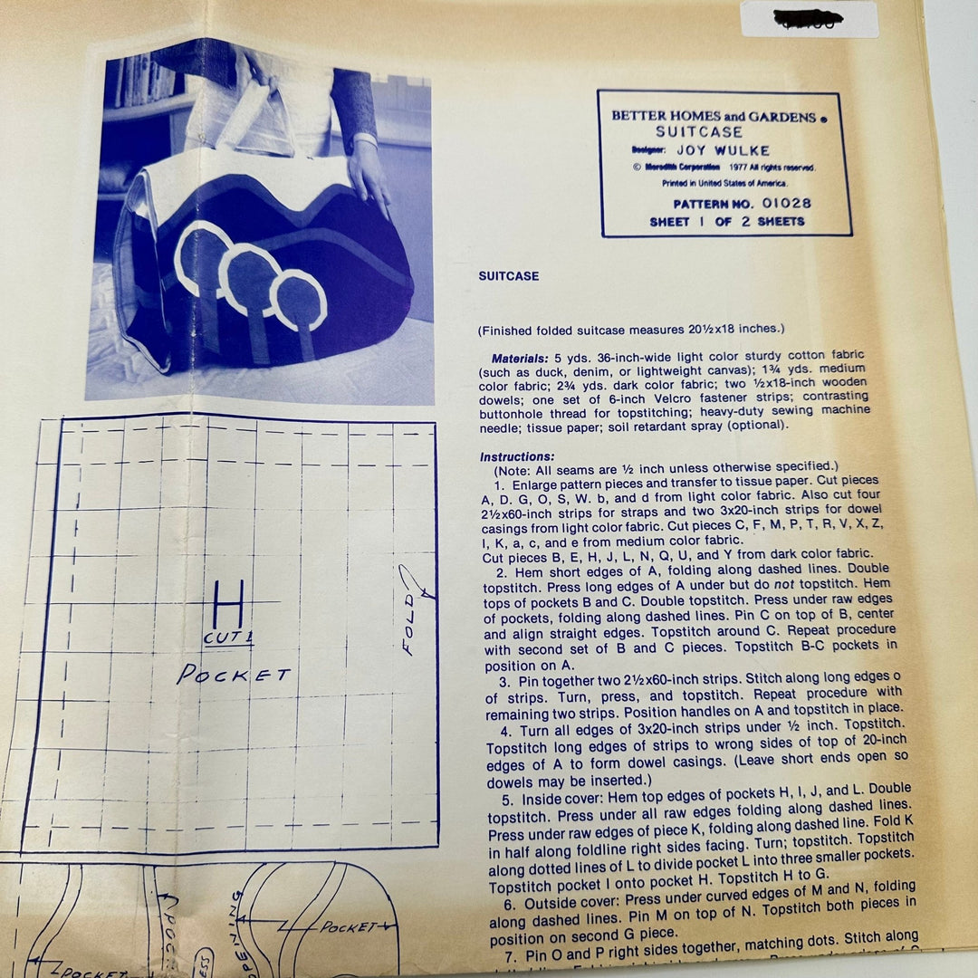 Sewing Pattern - Accessories - Better Homes And Gardens 01028 - Suitcase - True Deadstock supplies Fabric by private - Sustainable Textile | FABCYCLE