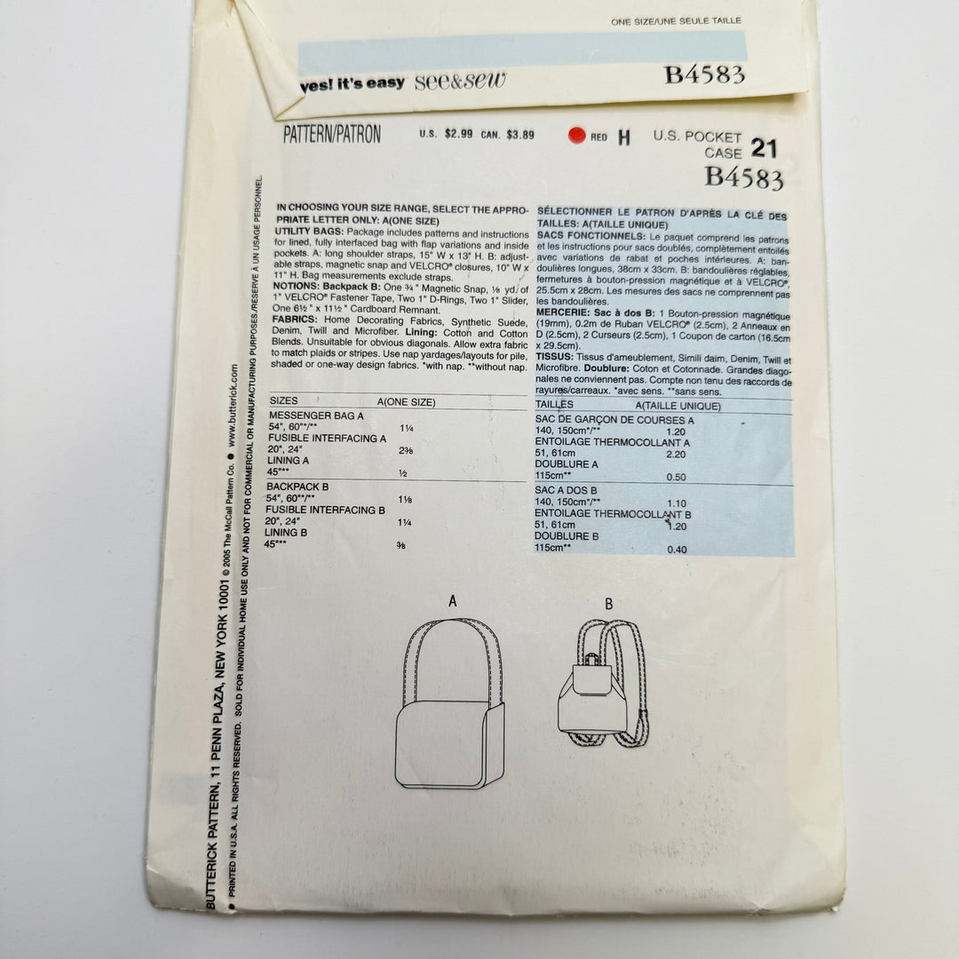 Sewing Pattern - Accessories - See &amp; Sew 4583 - True Deadstock supplies Fabric by private - Sustainable Textile | FABCYCLE