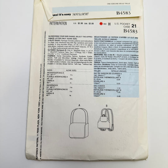 Sewing Pattern - Accessories - See &amp; Sew 4583 - True Deadstock supplies Fabric by private - Sustainable Textile | FABCYCLE