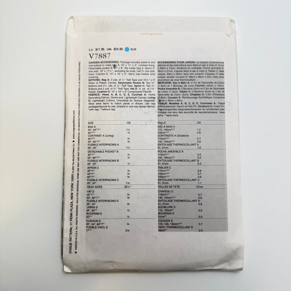 Sewing Pattern - Accessories - Vogue 7887 - True Deadstock supplies Fabric by private - Sustainable Textile | FABCYCLE