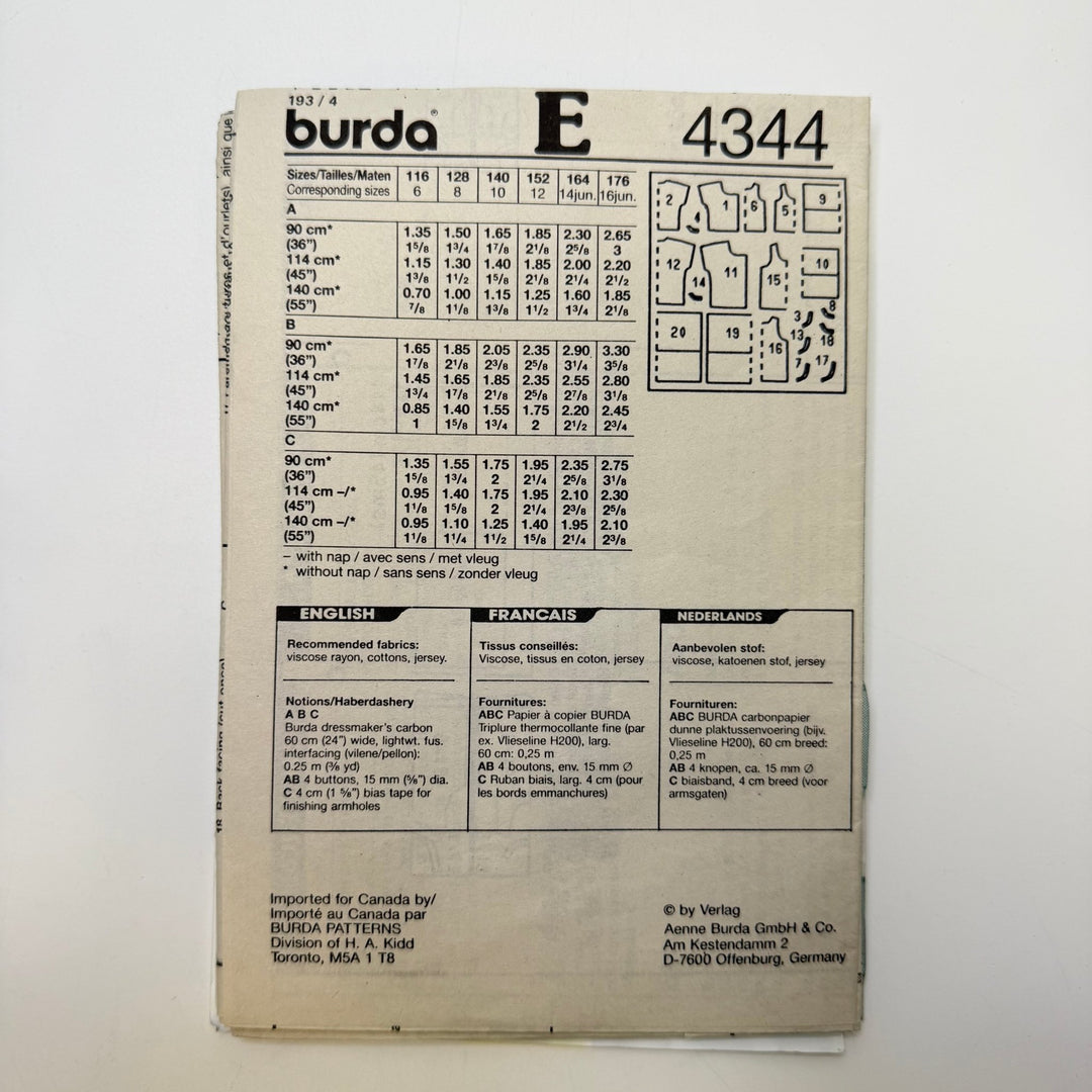 Sewing Pattern - Childrenswear - Burda 4344 - True Deadstock supplies Fabric by private - Sustainable Textile | FABCYCLE