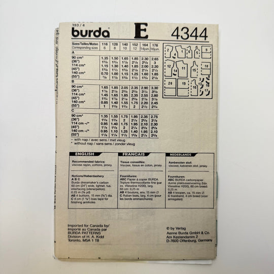 Sewing Pattern - Childrenswear - Burda 4344 - True Deadstock supplies Fabric by private - Sustainable Textile | FABCYCLE