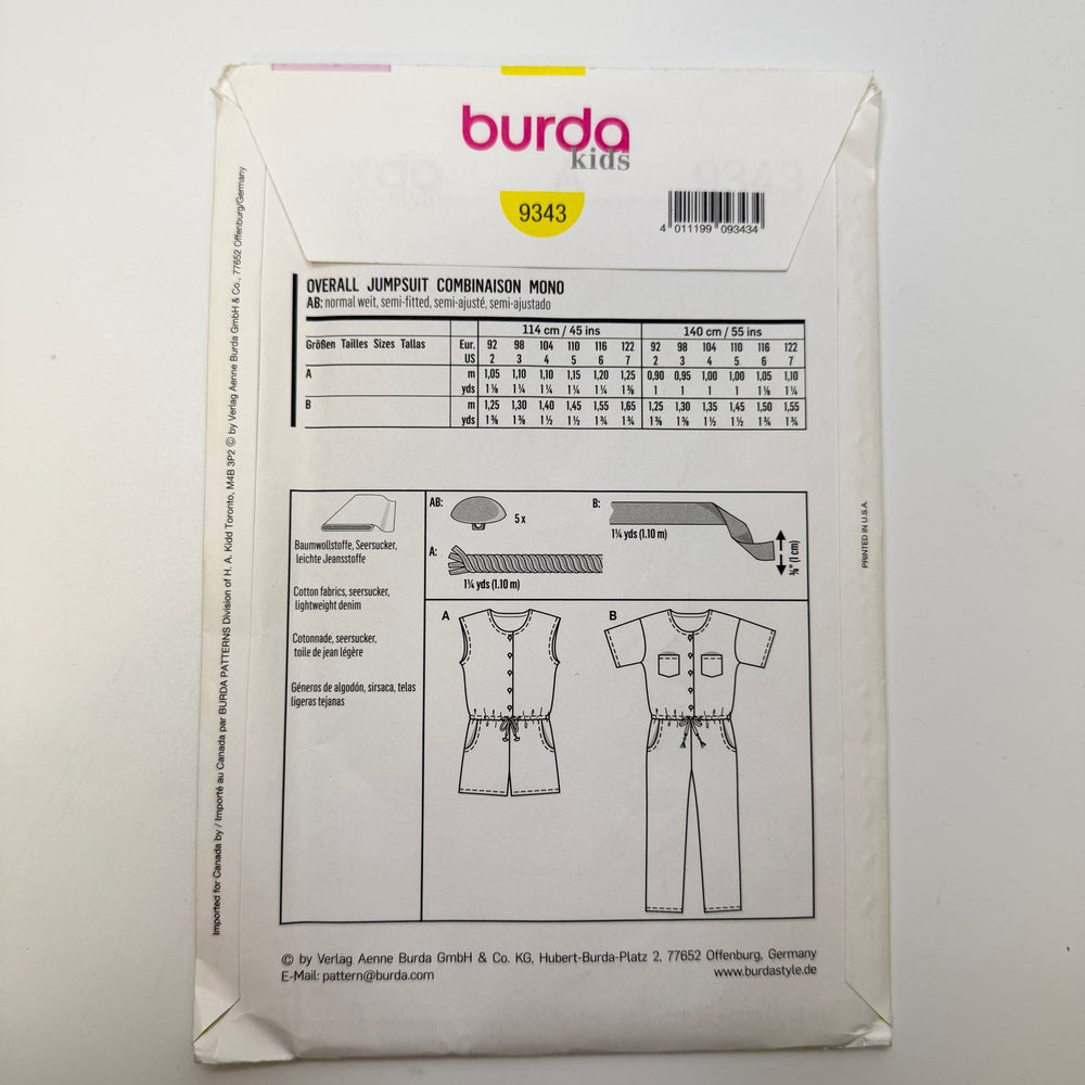 Sewing Pattern - Childrenswear - Burda 9343 - True Deadstock supplies Fabric by private - Sustainable Textile | FABCYCLE