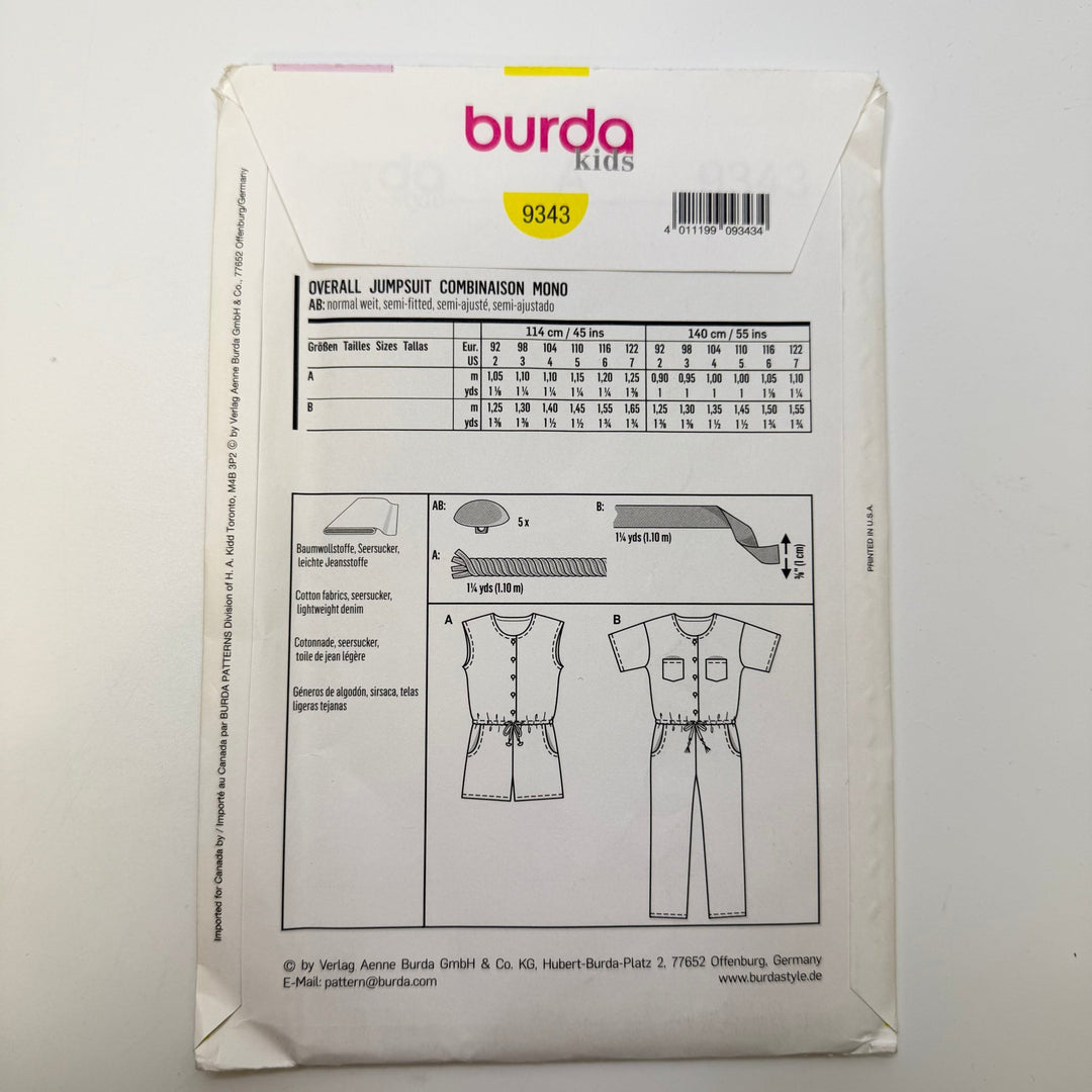 Sewing Pattern - Childrenswear - Burda 9343 - True Deadstock supplies Fabric by private - Sustainable Textile | FABCYCLE