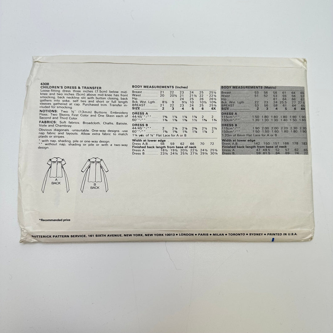 Sewing Pattern - Childrenswear - Butterick 4308 - True Deadstock supplies Fabric by private - Sustainable Textile | FABCYCLE