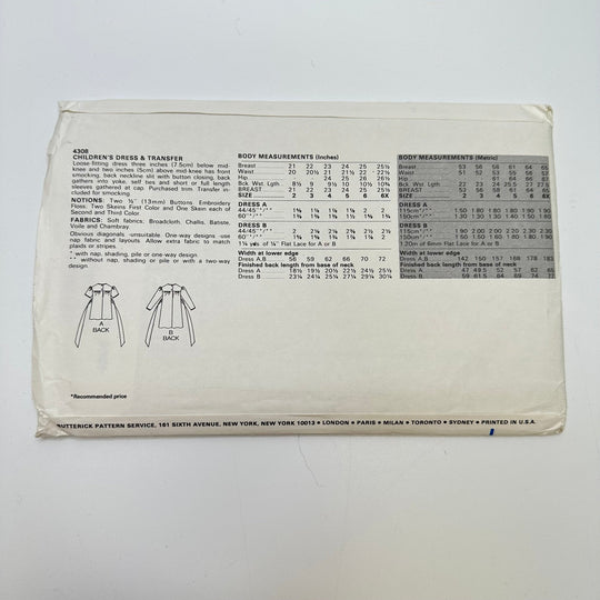 Sewing Pattern - Childrenswear - Butterick 4308 - True Deadstock supplies Fabric by private - Sustainable Textile | FABCYCLE