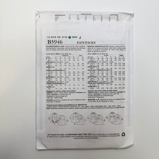 Sewing Pattern - Childrenswear - Butterick 5946 - True Deadstock supplies Fabric by private - Sustainable Textile | FABCYCLE
