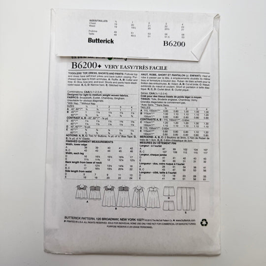 Sewing Pattern - Childrenswear - Butterick 6200 - True Deadstock supplies Fabric by private - Sustainable Textile | FABCYCLE