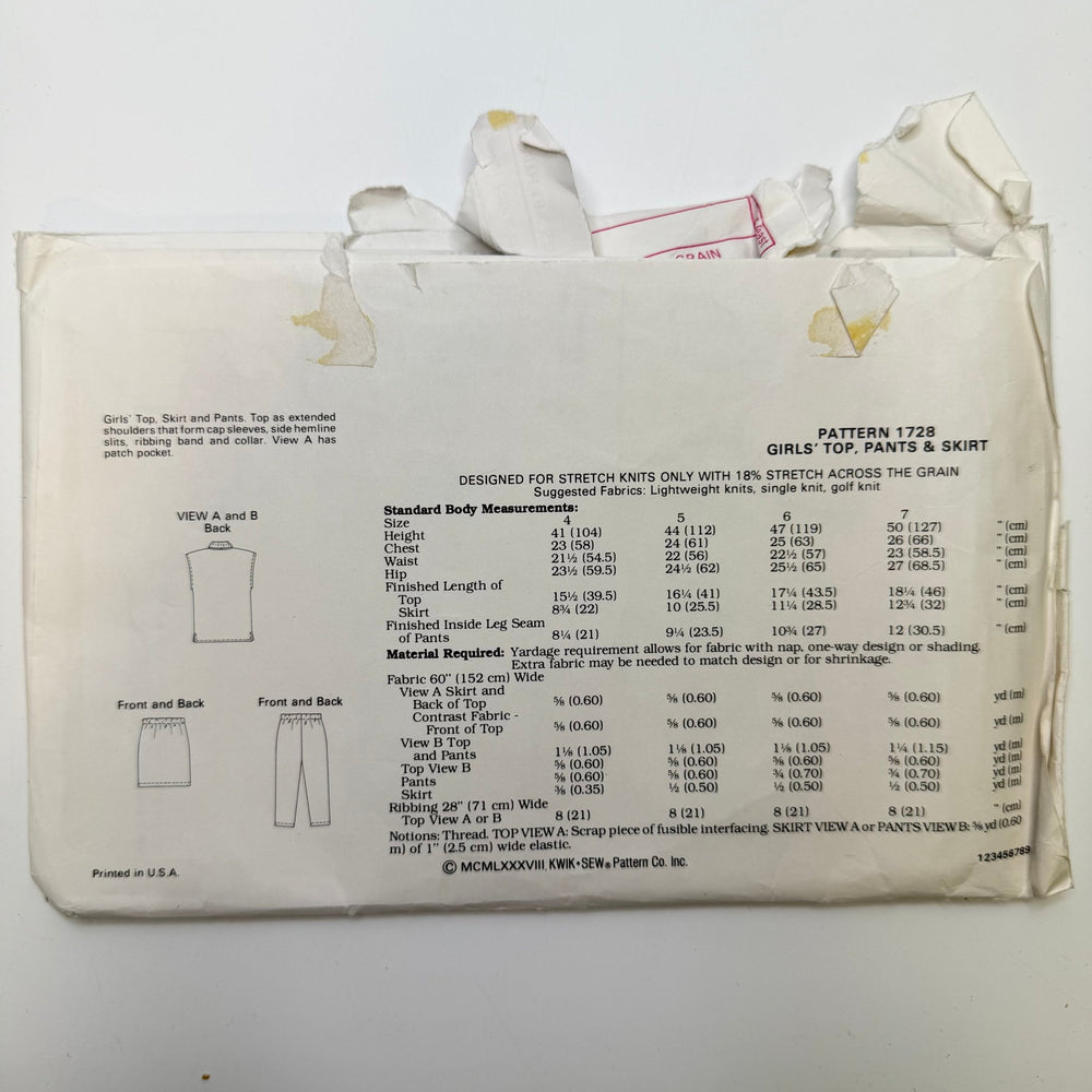Sewing Pattern - Childrenswear - Kwik Sew 1728 - True Deadstock supplies Fabric by private - Sustainable Textile | FABCYCLE