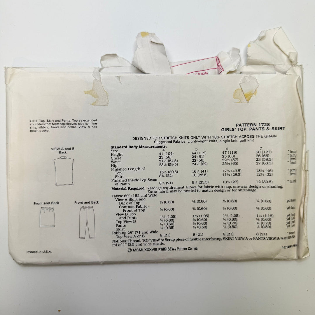 Sewing Pattern - Childrenswear - Kwik Sew 1728 - True Deadstock supplies Fabric by private - Sustainable Textile | FABCYCLE