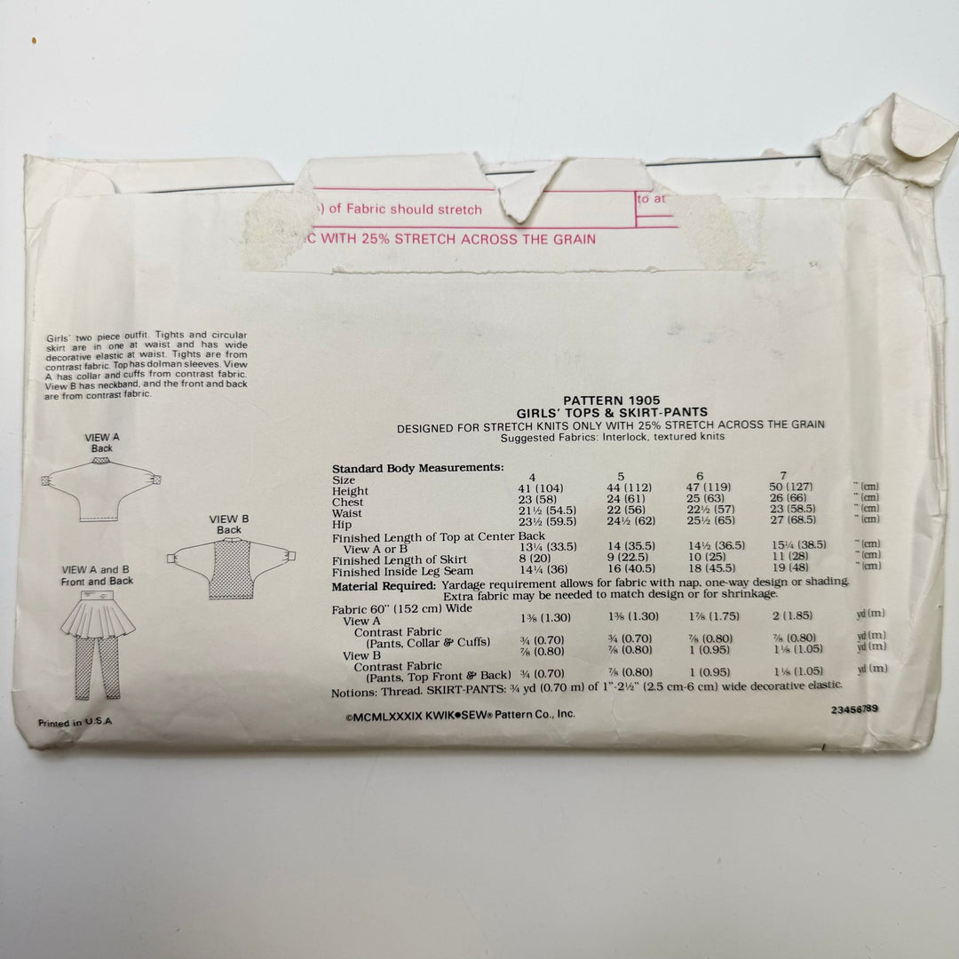 Sewing Pattern - Childrenswear - Kwik Sew 1905 - True Deadstock supplies Fabric by private - Sustainable Textile | FABCYCLE