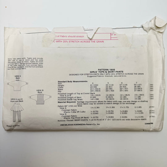 Sewing Pattern - Childrenswear - Kwik Sew 1905 - True Deadstock supplies Fabric by private - Sustainable Textile | FABCYCLE