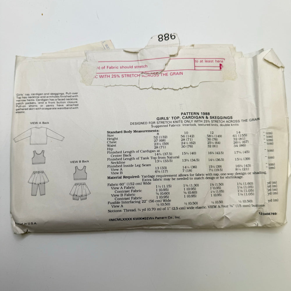 Sewing Pattern - Childrenswear - Kwik Sew 1988 - True Deadstock supplies Fabric by private - Sustainable Textile | FABCYCLE