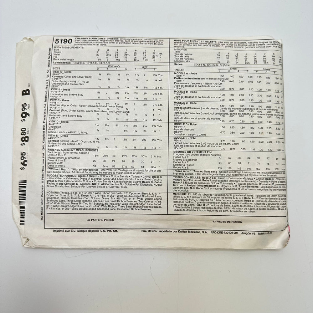 Sewing Pattern - Childrenswear - McCall's 5190 - True Deadstock supplies Fabric by private - Sustainable Textile | FABCYCLE