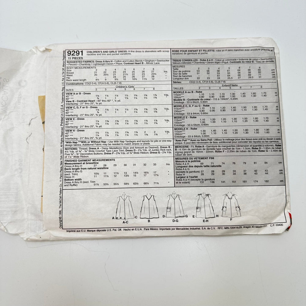Sewing Pattern - Childrenswear - McCall's 9291 - True Deadstock supplies Fabric by private - Sustainable Textile | FABCYCLE