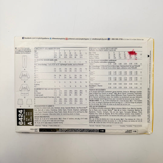 Sewing Pattern - Childrenswear - New Look 6424 - True Deadstock supplies Fabric by private - Sustainable Textile | FABCYCLE