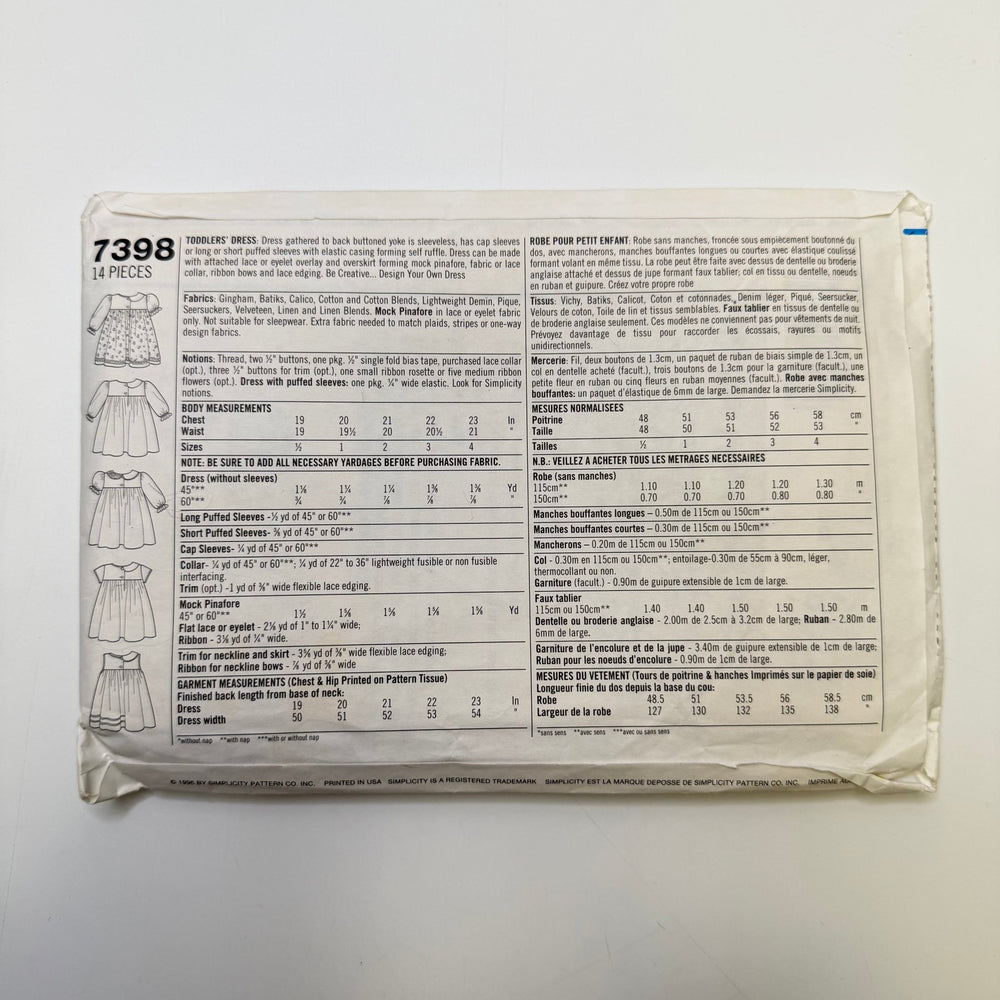 Sewing Pattern - Childrenswear - Simplicity 7398 - True Deadstock supplies Fabric by private - Sustainable Textile | FABCYCLE