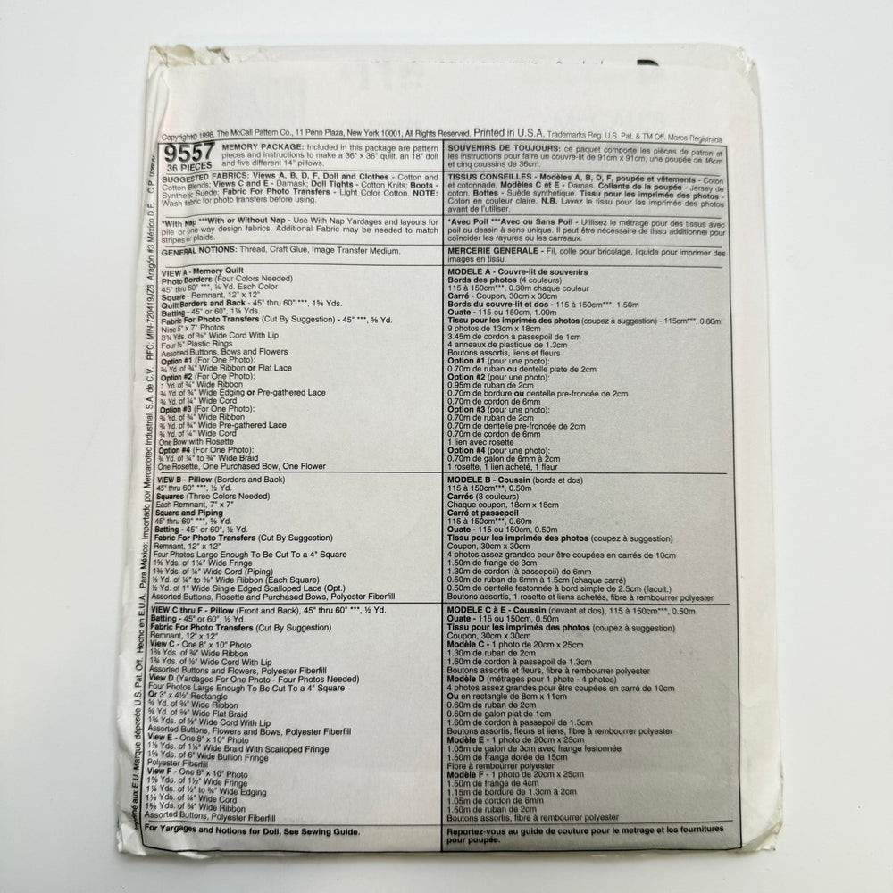 Sewing Pattern - Craft - McCall's 9557 - True Deadstock supplies Fabric by private - Sustainable Textile | FABCYCLE