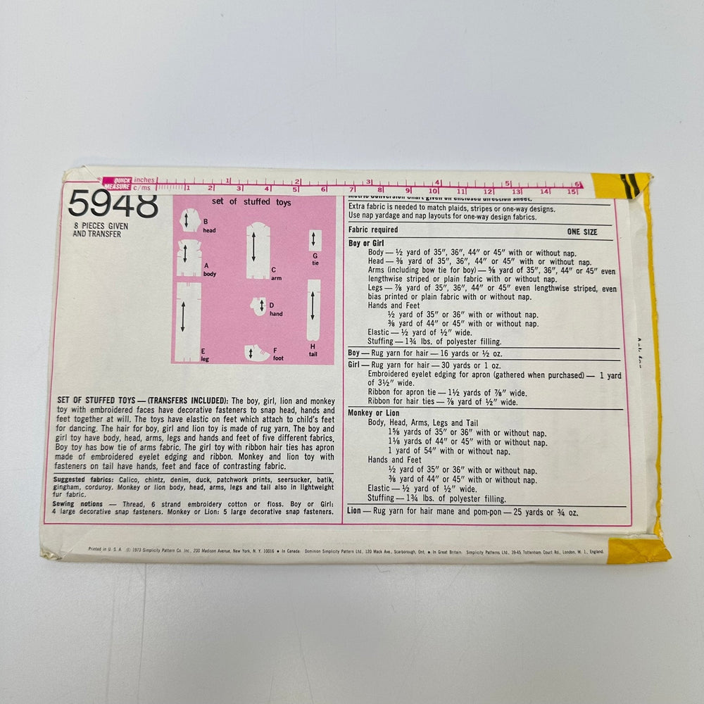 Sewing Pattern - Craft - Simplicity 5948 - True Deadstock supplies Fabric by private - Sustainable Textile | FABCYCLE
