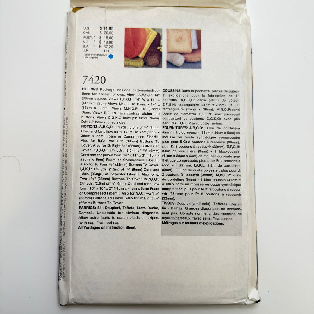Sewing Pattern - Craft - Vogue 7420 - True Deadstock supplies Fabric by private - Sustainable Textile | FABCYCLE