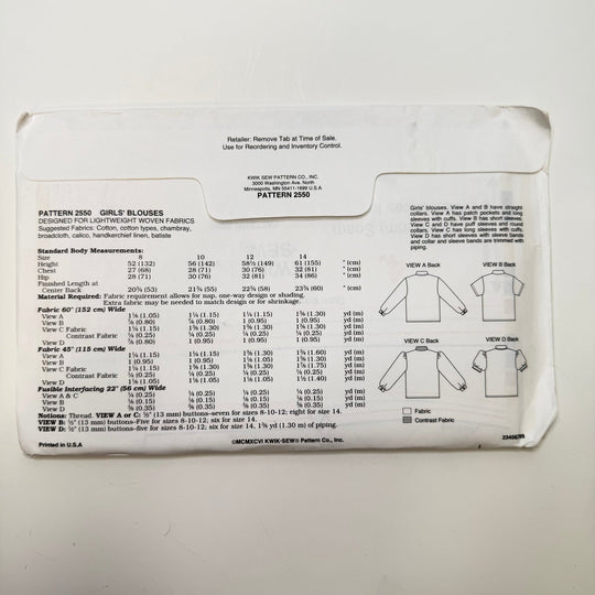Sewing Pattern - Junior - Kwik Sew 2550 - True Deadstock supplies Fabric by private - Sustainable Textile | FABCYCLE