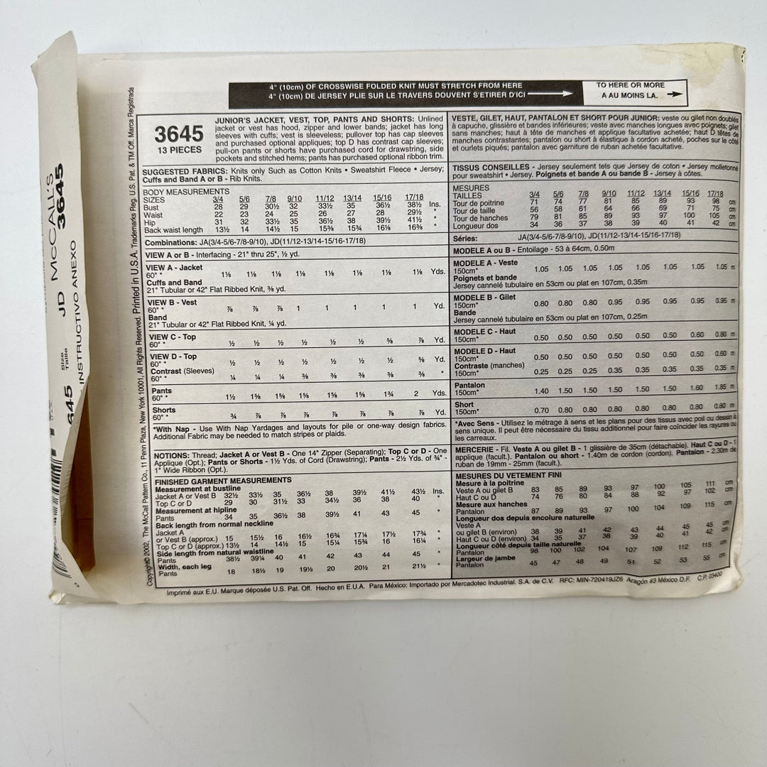 Sewing Pattern - Junior - McCall&