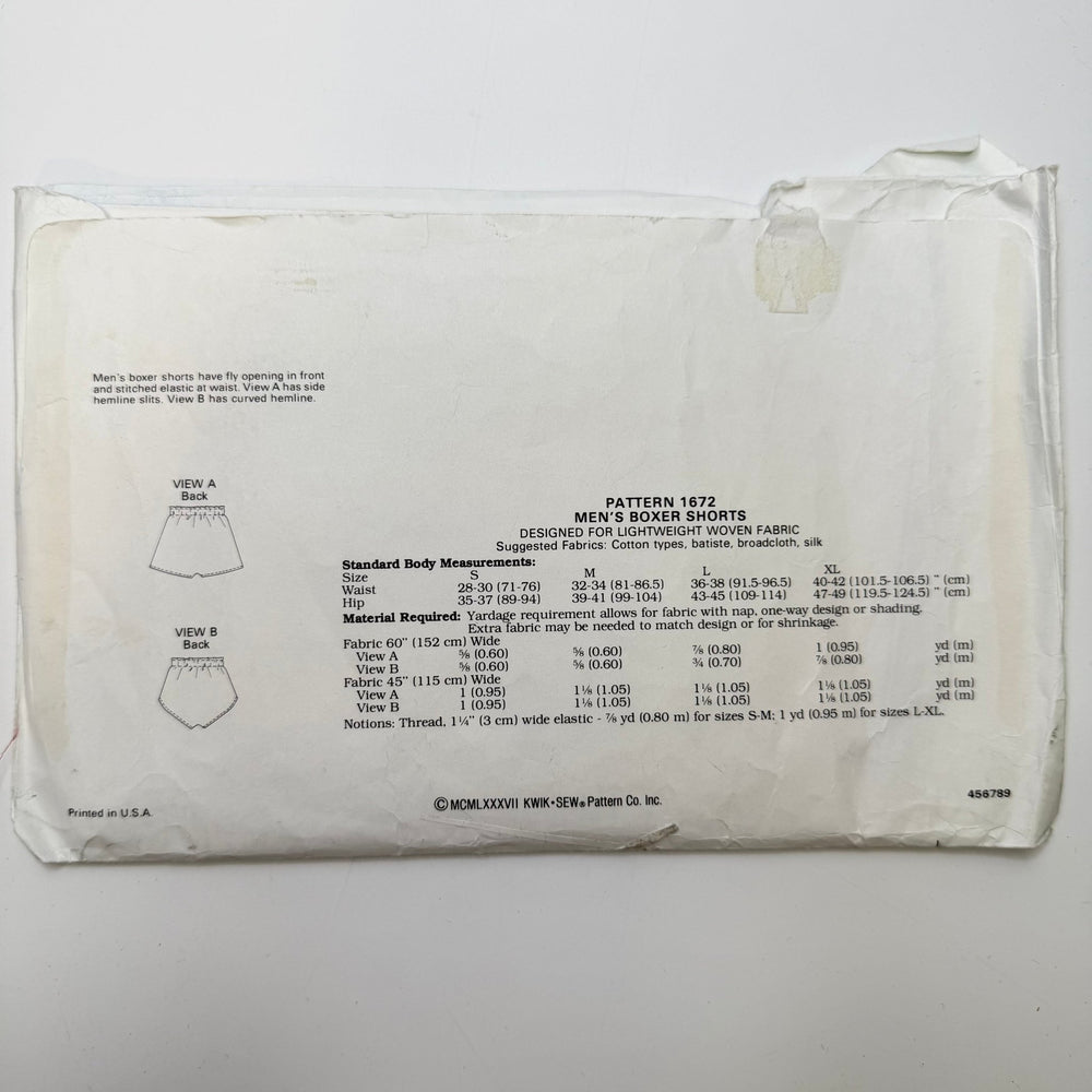 Sewing Pattern - Menswear - Kwik Sew 1672 - True Deadstock supplies Fabric by private - Sustainable Textile | FABCYCLE