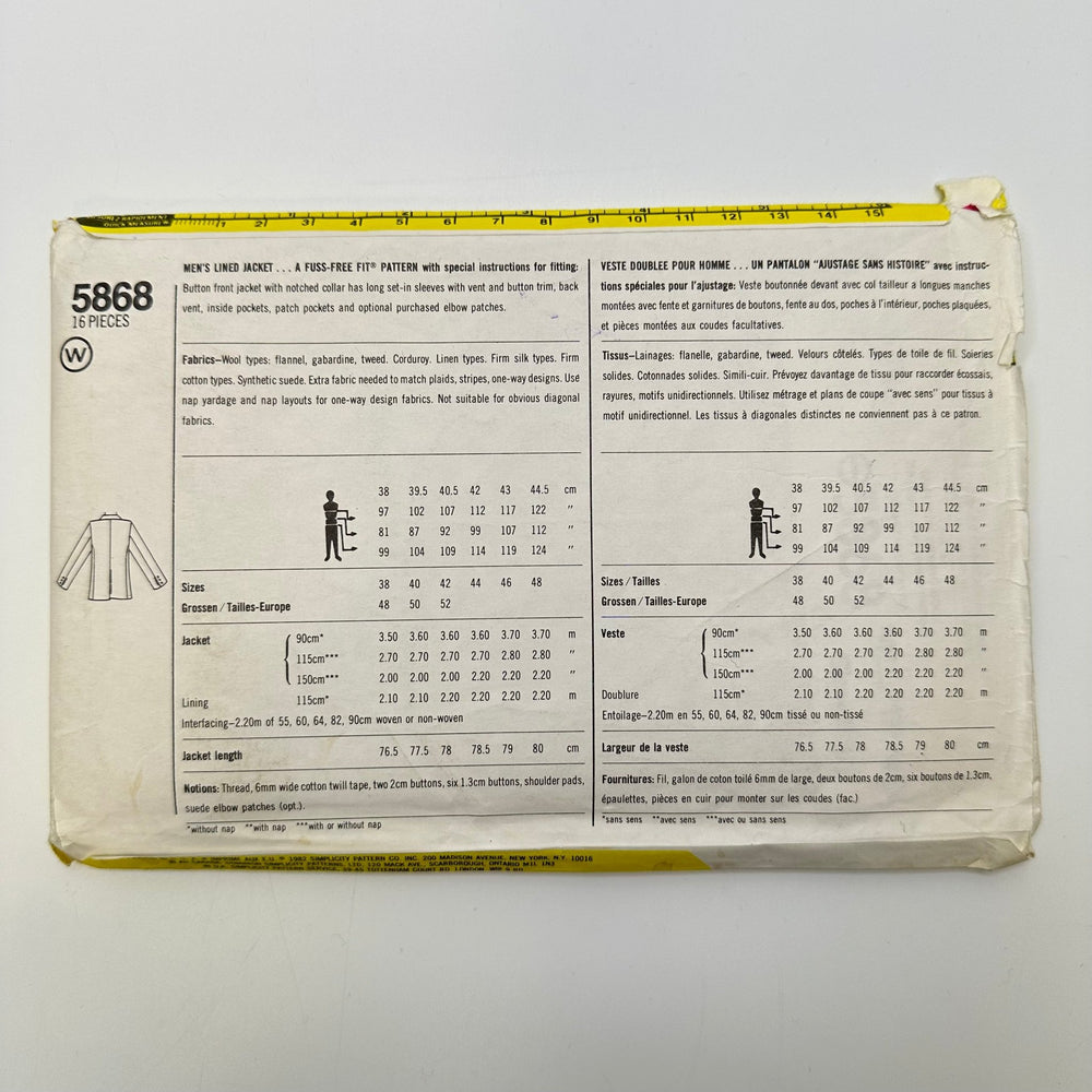 Sewing Pattern - Menswear - Simplicity 5868 - True Deadstock supplies Fabric by private - Sustainable Textile | FABCYCLE