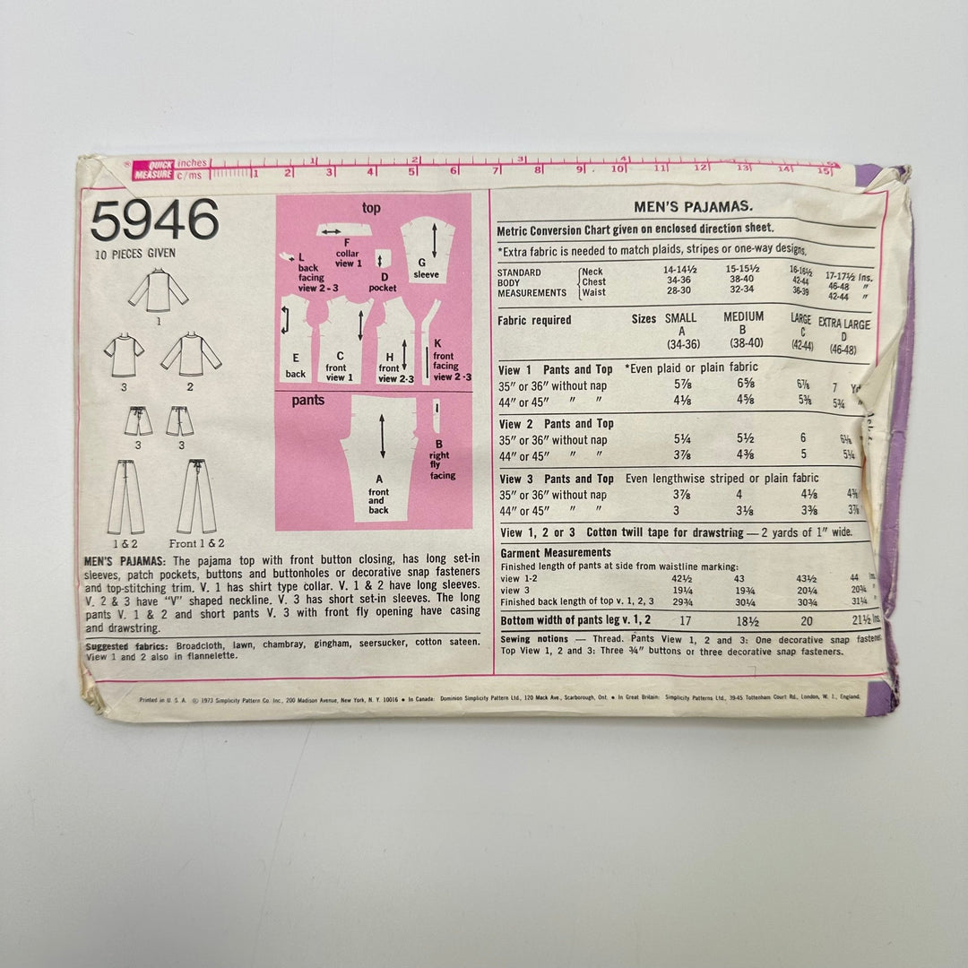 Sewing Pattern - Menswear - Simplicity 5946 - True Deadstock supplies Fabric by private - Sustainable Textile | FABCYCLE