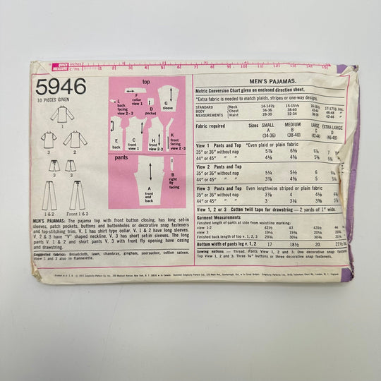 Sewing Pattern - Menswear - Simplicity 5946 - True Deadstock supplies Fabric by private - Sustainable Textile | FABCYCLE