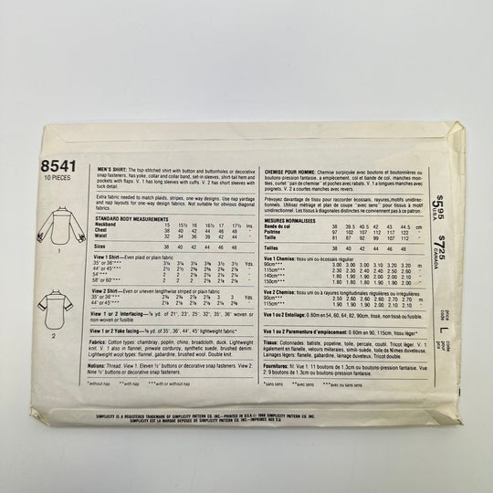 Sewing Pattern - Menswear - Simplicity 8541 - True Deadstock supplies Fabric by private - Sustainable Textile | FABCYCLE