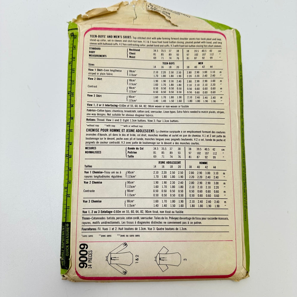 Sewing Pattern - Menswear - Simplicity 9009 - True Deadstock supplies Fabric by private - Sustainable Textile | FABCYCLE