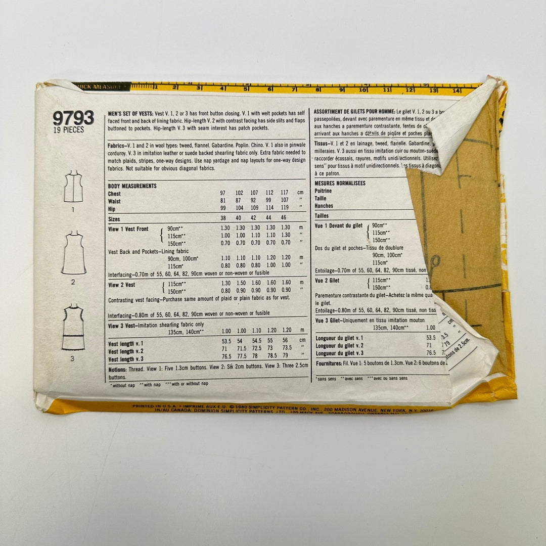 Sewing Pattern - Menswear - Simplicity 9793 - True Deadstock supplies Fabric by private - Sustainable Textile | FABCYCLE