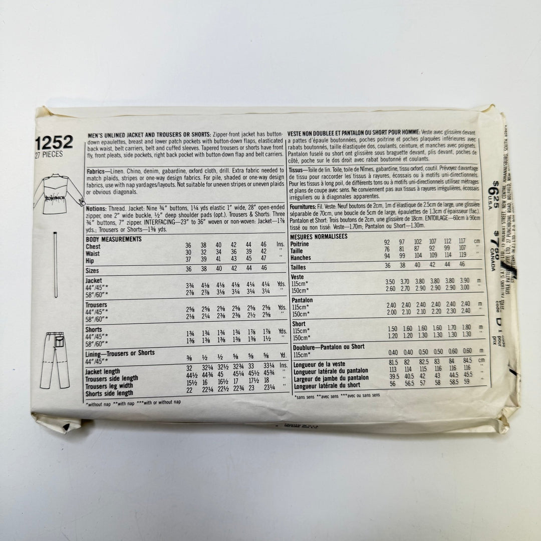 Sewing Pattern - Menswear - Style 1252 - True Deadstock supplies Fabric by private - Sustainable Textile | FABCYCLE