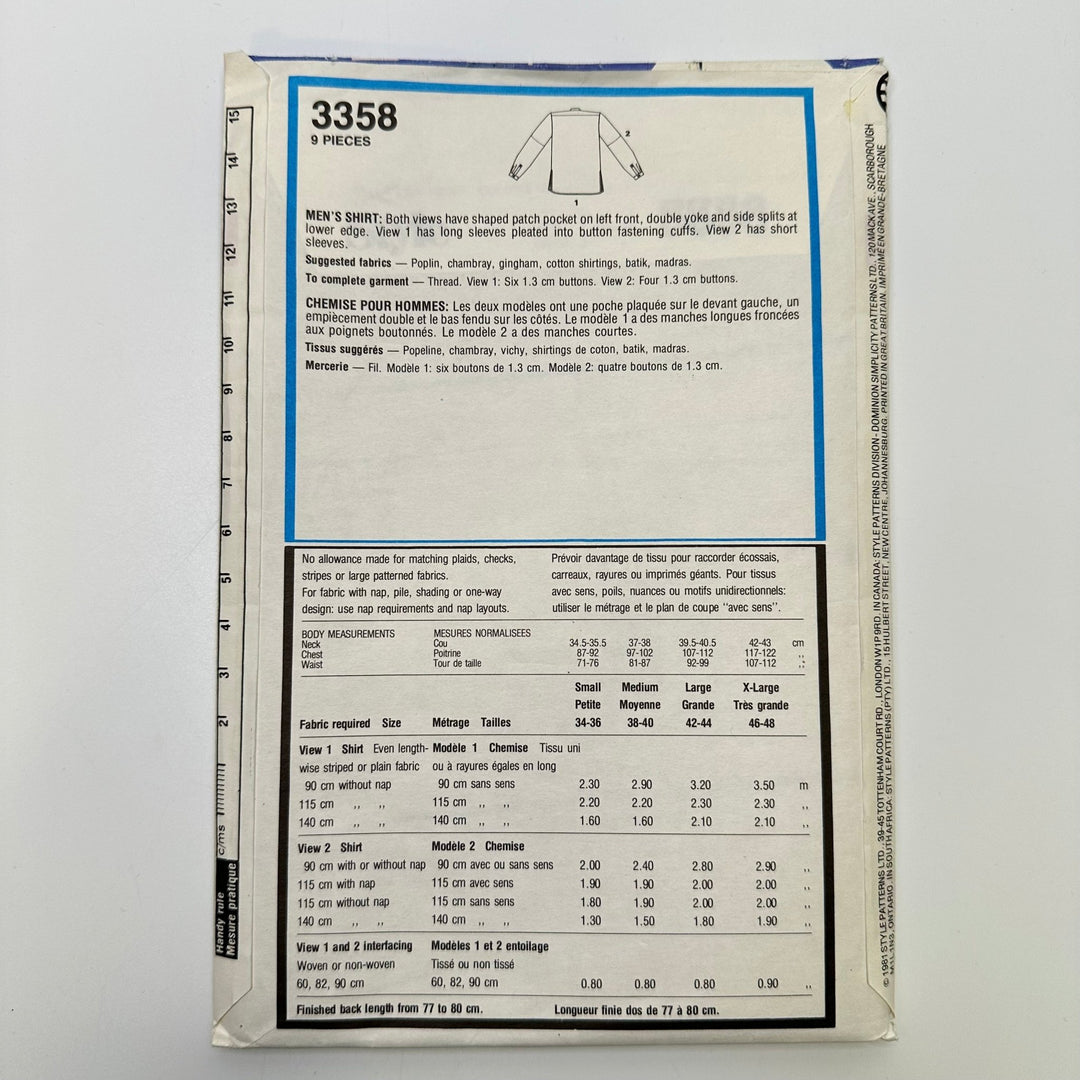 Sewing Pattern - Menswear - Style 3358 - True Deadstock supplies Fabric by private - Sustainable Textile | FABCYCLE